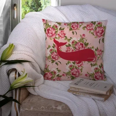 Caroline's Treasures Whale Shabby Elegance Pink Roses Floral 14" Throw Pillow