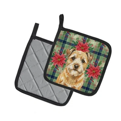 Caroline's Treasures Wheaten Border Terrier Christmas Poinsettas Pair Of Pot Holders In Multi