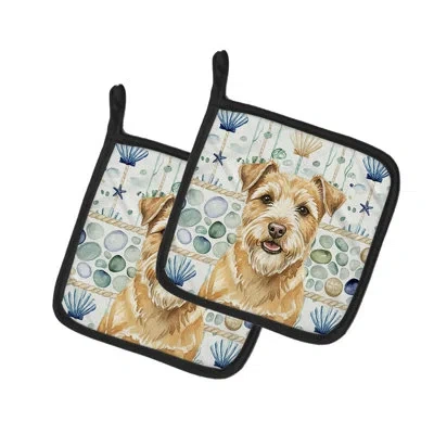 Caroline's Treasures Wheaten Norfolk Terrier Coastal Sea Glass Pair Of Pot Holders In Multicolor