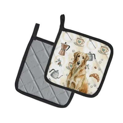 Caroline's Treasures Wheaten Scottish Deerhound Coffee Bar Pair Of Pot Holders In Multicolor