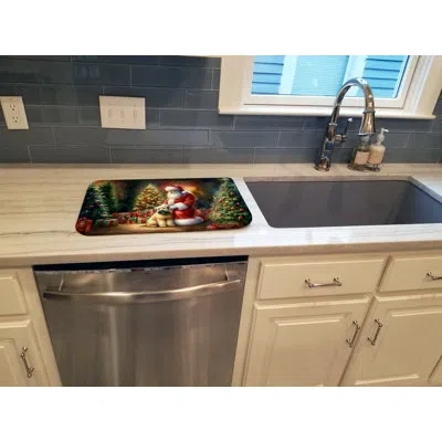Caroline's Treasures Wheaten Terrier And Santa Claus Dish Drying Mat In Natural