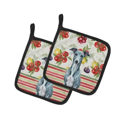 Caroline's Treasures Whippet Vegetables Pair Of Pot Holders In Blue