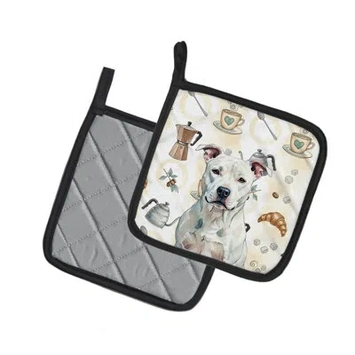 Caroline's Treasures White American Staffordshire Terrier Coffee Bar Pair Of Pot Holders In Multicolor