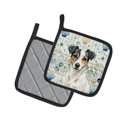 Caroline's Treasures White And Black Jack Russell Terrier Coastal Sea Glass Pair Of Pot Holders In Multicolor
