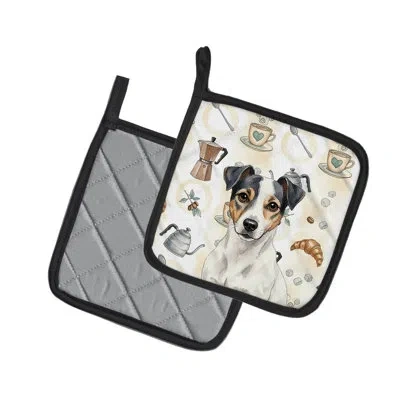 Caroline's Treasures White And Black Jack Russell Terrier Coffee Bar Pair Of Pot Holders In Multicolor