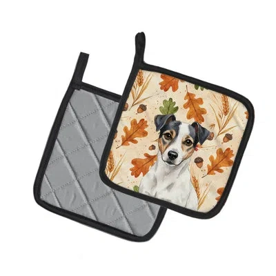 Caroline's Treasures White And Black Jack Russell Terrier Heirloom Fall Pair Of Pot Holders In Multicolor