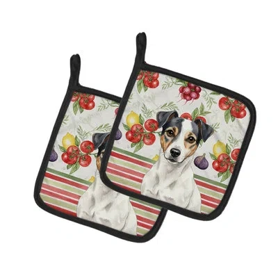 Caroline's Treasures White And Black Jack Russell Terrier Vegetables Pair Of Pot Holders In Multicolor
