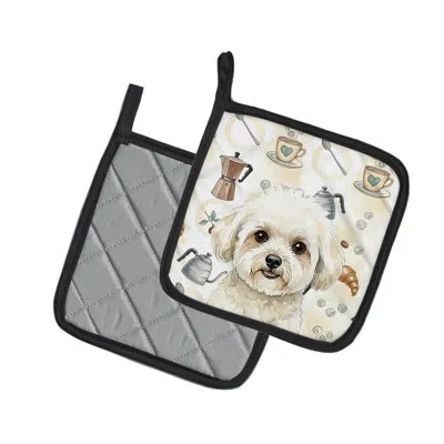 Caroline's Treasures White And Cream Bichon Frise Coffee Bar Pair Of Pot Holders In Multicolor