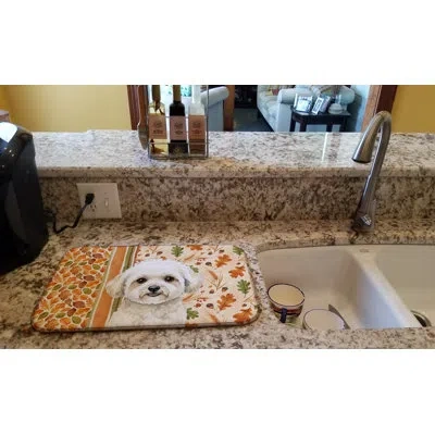 Caroline's Treasures White And Cream Bichon Frise Heirloom Fall Dish Drying Mat In Natural