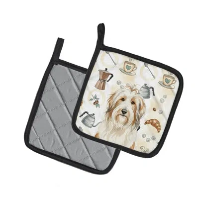 Caroline's Treasures White And Tan Bearded Collie Coffee Bar Pair Of Pot Holders In Multicolor