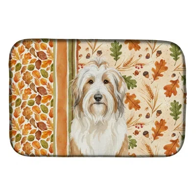 Caroline's Treasures White And Tan Bearded Collie Heirloom Fall Dish Drying Mat In Natural