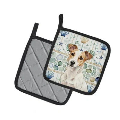 Caroline's Treasures White And Tan Jack Russell Terrier Coastal Sea Glass Pair Of Pot Holders In Multicolor