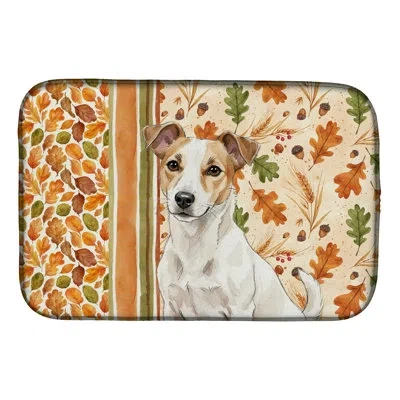 Caroline's Treasures White And Tan Jack Russell Terrier Heirloom Fall Dish Drying Mat In Natural