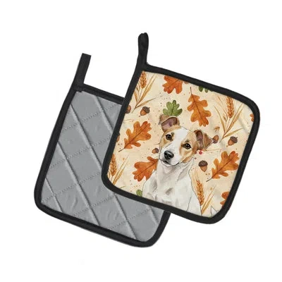 Caroline's Treasures White And Tan Jack Russell Terrier Heirloom Fall Pair Of Pot Holders In Multicolor