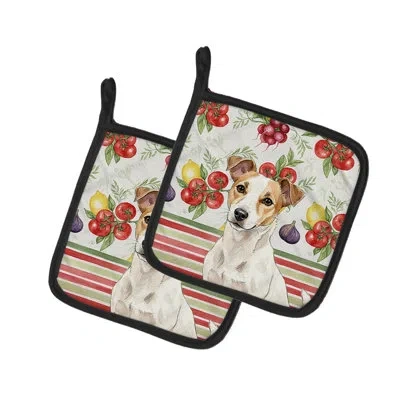 Caroline's Treasures White And Tan Jack Russell Terrier Vegetables Pair Of Pot Holders In Multicolor