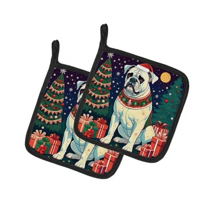 Caroline's Treasures White Boxer Christmas Pair Of Pot Holders In Multicolor
