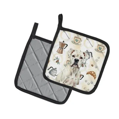 Caroline's Treasures White Boxer Coffee Bar Pair Of Pot Holders In Multicolor