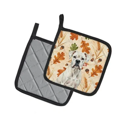 Caroline's Treasures White Boxer Heirloom Fall Pair Of Pot Holders In Multicolor