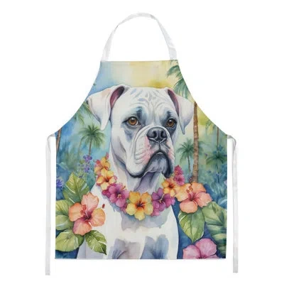 Caroline's Treasures White Boxer Luau Apron In Multicolor