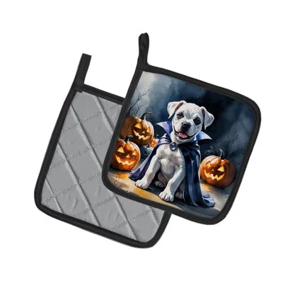 Caroline's Treasures White Boxer Puppy Halloween Pair Of Pot Holders In Multicolor