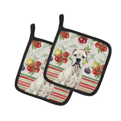 Caroline's Treasures White Boxer Vegetables Pair Of Pot Holders In Multicolor