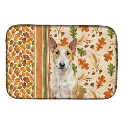Caroline's Treasures White Bull Terrier Heirloom Fall Dish Drying Mat
