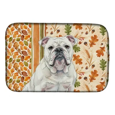Caroline's Treasures White English Bulldog Heirloom Fall Dish Drying Mat In Natural