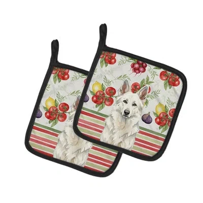 Caroline's Treasures White German Shepherd Vegetables Pair Of Pot Holders In Multicolor