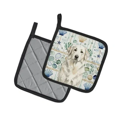 Caroline's Treasures White Great Pyrenees Coastal Sea Glass Pair Of Pot Holders In Multicolor