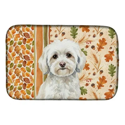 Caroline's Treasures White Havanese Heirloom Fall Dish Drying Mat In Natural