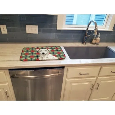 Caroline's Treasures White Jack Russell Terrier Christmas Poinsettias Dish Drying Mat In Natural