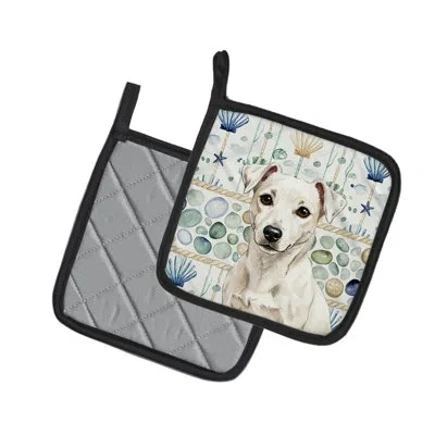 Caroline's Treasures White Jack Russell Terrier Coastal Sea Glass Pair Of Pot Holders In Multicolor