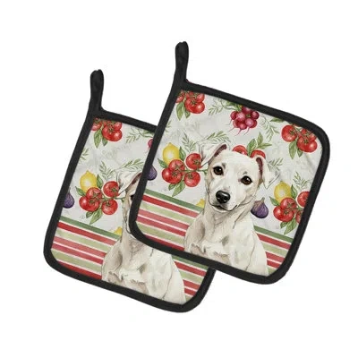 Caroline's Treasures White Jack Russell Terrier Vegetables Pair Of Pot Holders In Multicolor