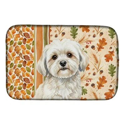 Caroline's Treasures White Lhasa Apso Heirloom Fall Dish Drying Mat In Natural