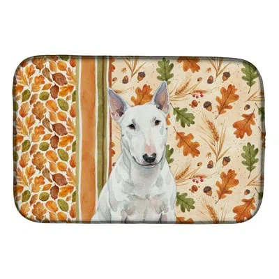 Caroline's Treasures White Miniature Bull Terrier Heirloom Fall Dish Drying Mat In Natural
