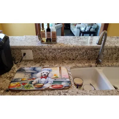 Caroline's Treasures White Poodle The Chef Dish Drying Mat In Natural