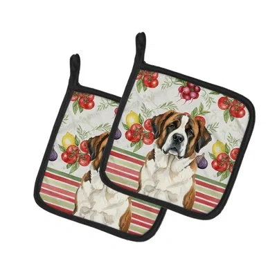 Caroline's Treasures White Saint Bernard Vegetables Pair Of Pot Holders In Brindle,white