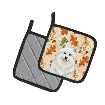Caroline's Treasures White Samoyed Heirloom Fall Pair Of Pot Holders In Multicolor
