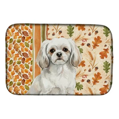 Caroline's Treasures White Tibetan Spaniel Heirloom Fall Dish Drying Mat In Natural