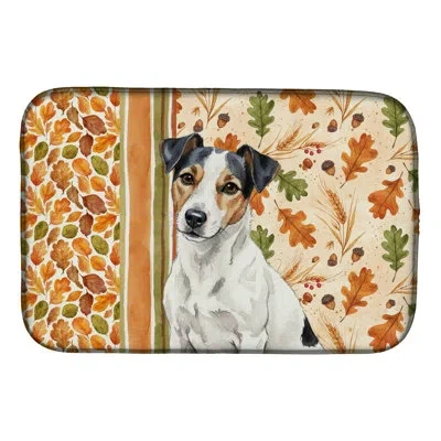 Caroline's Treasures White With Black Markings Russell Terrier Heirloom Fall Dish Drying Mat In Natural