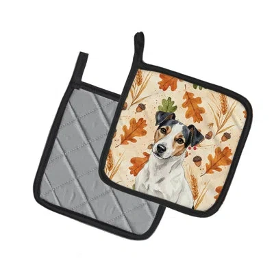 Caroline's Treasures White With Black Markings Russell Terrier Heirloom Fall Pair Of Pot Holders In Multicolor