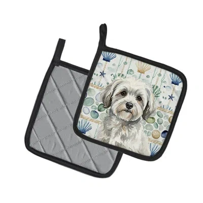 Caroline's Treasures White With Gray Coton De Tulear Coastal Sea Glass Pair Of Pot Holders In Multicolor