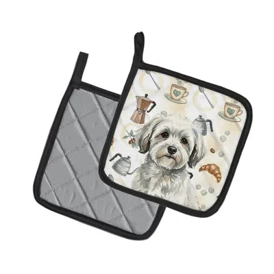 Caroline's Treasures White With Gray Coton De Tulear Coffee Bar Pair Of Pot Holders In Multicolor