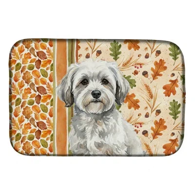 Caroline's Treasures White With Gray Coton De Tulear Heirloom Fall Dish Drying Mat In Natural