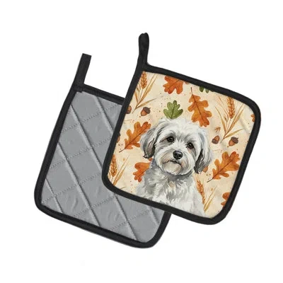 Caroline's Treasures White With Gray Coton De Tulear Heirloom Fall Pair Of Pot Holders In Multicolor