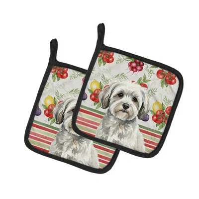 Caroline's Treasures White With Gray Coton De Tulear Vegetables Pair Of Pot Holders In Multicolor