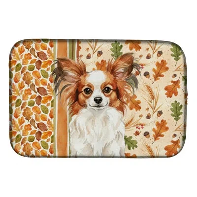 Caroline's Treasures White With Red Papillon Heirloom Fall Dish Drying Mat In Natural