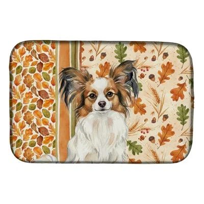Caroline's Treasures White With Sable Papillon Heirloom Fall Dish Drying Mat In Natural