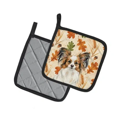 Caroline's Treasures White With Sable Papillon Heirloom Fall Pair Of Pot Holders In Multicolor
