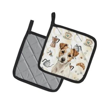 Caroline's Treasures White With Tan Markings Russell Terrier Coffee Bar Pair Of Pot Holders In Multicolor